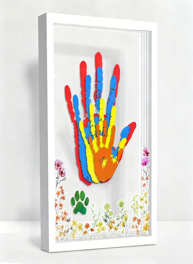 أور ورم مجموعة OurWarm العائلية لبصمات الأيدي لأربعة أفراد، مجموعة بصمات أيدي الأطفال يمكنك صنعها بنفسك، هدايا تذكارية مع 50 ملصقًا و12 لونًا، مجموعة بصمات أقدام الأطفال مع إطار خشبي، هدايا للآباء الجدد في ذكرى زواجهم أو يوم تبني مولودهم الجديد - Image 1